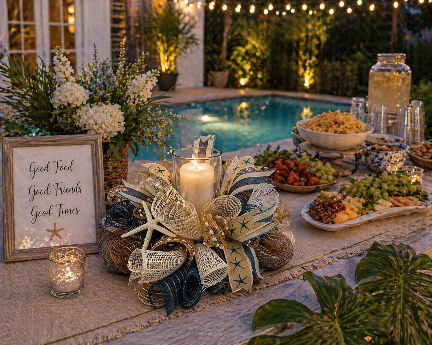 Dillards- Create a Coastal Hurricane Candle Centerpiece | Ribbon & Deco Mesh Workshop