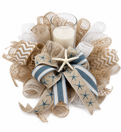 Dillards- Create a Coastal Hurricane Candle Centerpiece | Ribbon & Deco Mesh Workshop