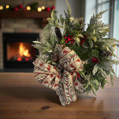 Handmade 18" Christmas Wreath (Fluffs to 20") with Cardinal Ribbon, Pinecones & Red Berries | Farmhouse Holiday Door Décor