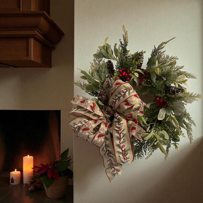Handmade 18" Christmas Wreath (Fluffs to 20") with Cardinal Ribbon, Pinecones & Red Berries | Farmhouse Holiday Door Décor