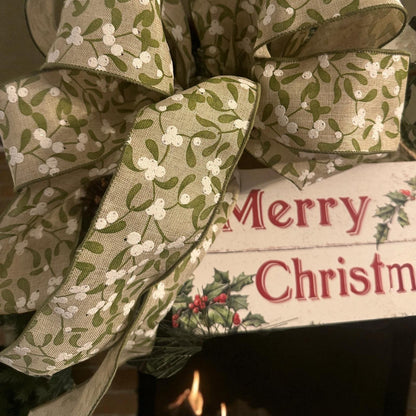 Handmade 18" Christmas Wreath (Fluffs to 20") with Wooden “Merry Christmas” Sign & Mistletoe Ribbon | Farmhouse Holiday Door Décor