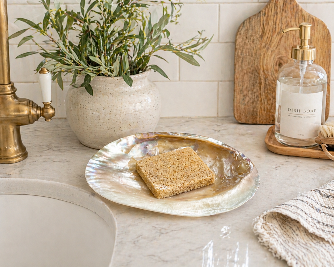 Natural Pearl Clam Shell Dish – Coastal Jewelry Tray, Soap Dish, Spoon Rest, Smudging Bowl, Sponge Holder, Beach House Decor