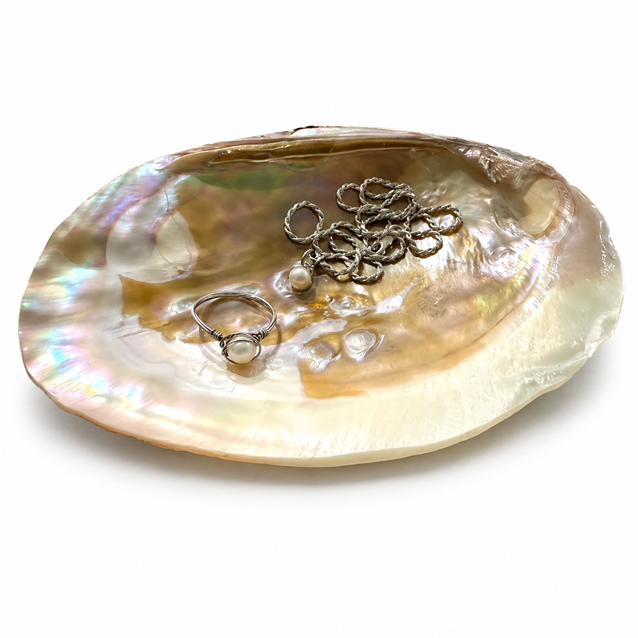 Natural Pearl Clam Shell Dish – Coastal Jewelry Tray, Soap Dish, Spoon Rest, Smudging Bowl, Sponge Holder, Beach House Decor