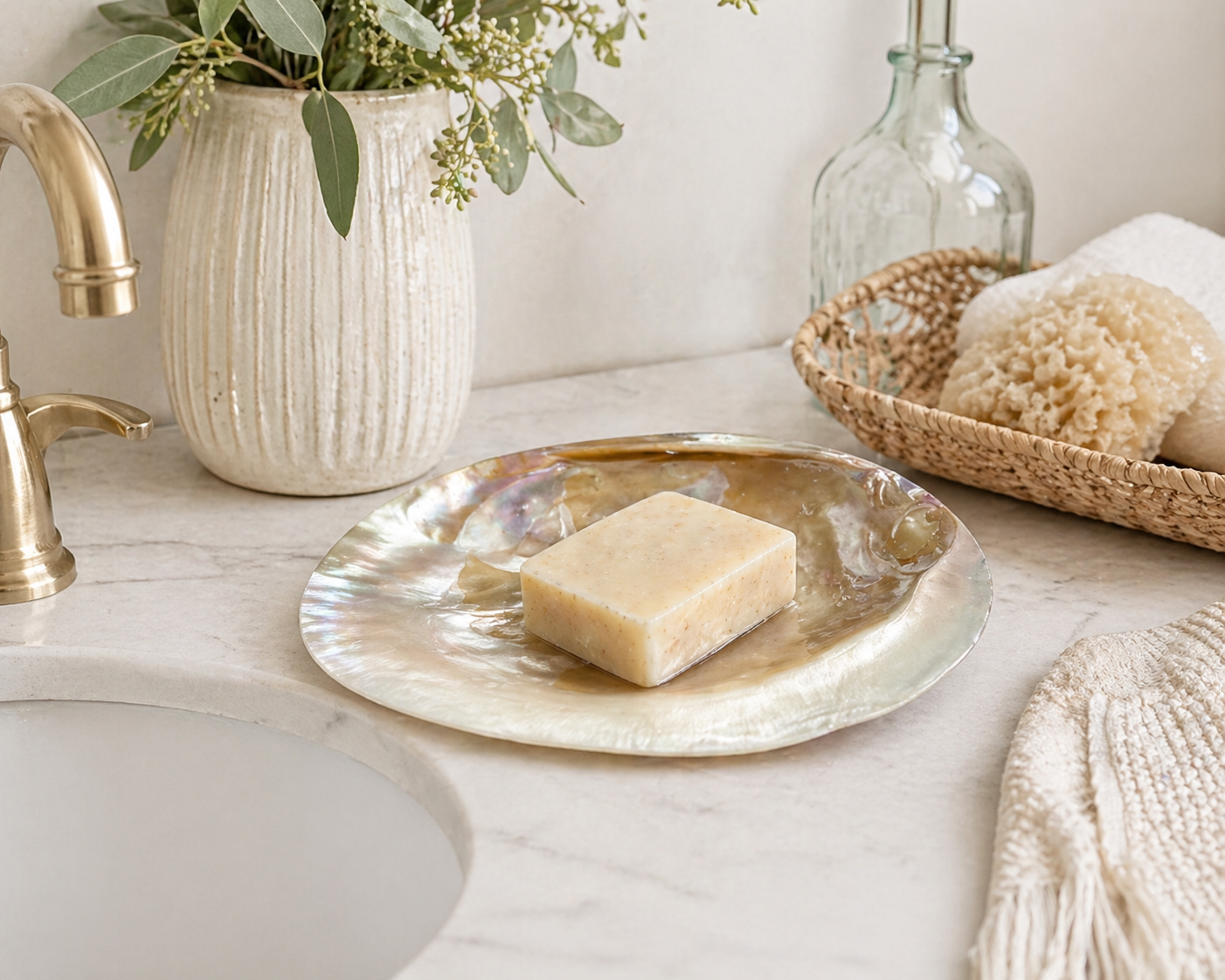 Natural Pearl Clam Shell Dish – Coastal Jewelry Tray, Soap Dish, Spoon Rest, Smudging Bowl, Sponge Holder, Beach House Decor