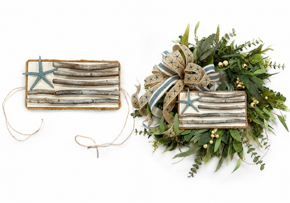Coastal Driftwood American Flag Wreath with Removable Flag Sign- Hand-made