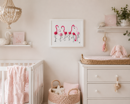 Handmade Flamingo Shell Art Shadow Box Coastal Beach Decor Pink Flamingos 8x10