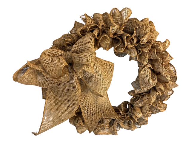 18" Natural Ruffled Burlap Wreath- With Optional Burlap Bow- 18" Wire Wreath- Every Day Wreath