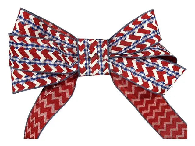 Large Patriotic 6 Loop Bow – Red, White & Blue Wired Ribbon Bow with Floral Wire Attachment