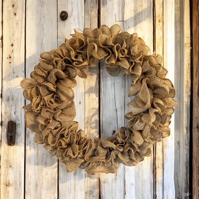 18" Natural Ruffled Burlap Wreath- With Optional Burlap Bow- 18" Wire Wreath- Every Day Wreath