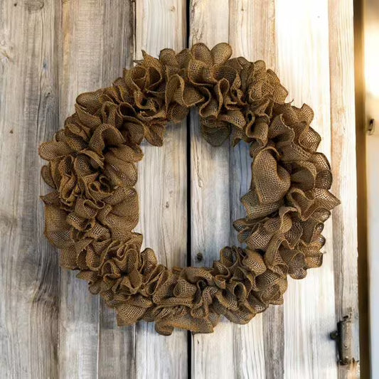 18" Natural Ruffled Burlap Wreath- With Optional Burlap Bow- 18" Wire Wreath- Every Day Wreath