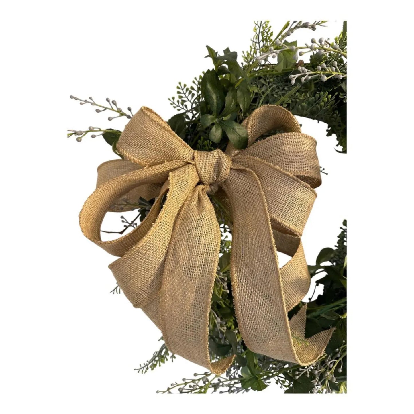 18" Grapevine Wreath- Faux Greenery- Sage & Lavender With Removable Burlap Bow, Farmhouse/Coastal