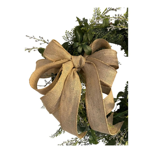18" Grapevine Wreath- Faux Greenery- Sage & Lavender With Removable Burlap Bow, Farmhouse/Coastal