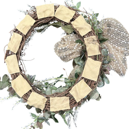 18" Grapevine Wreath with Greens & White Flowers- Removable Coastal Bow- Coastal or Farmhouse Decor- Every Day Year-Round Charm!