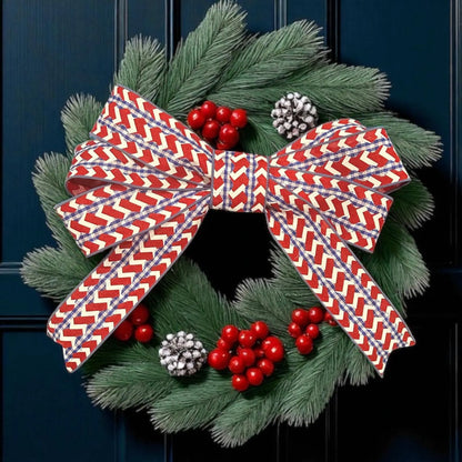 Large Patriotic 6 Loop Bow – Red, White & Blue Wired Ribbon Bow with Floral Wire Attachment