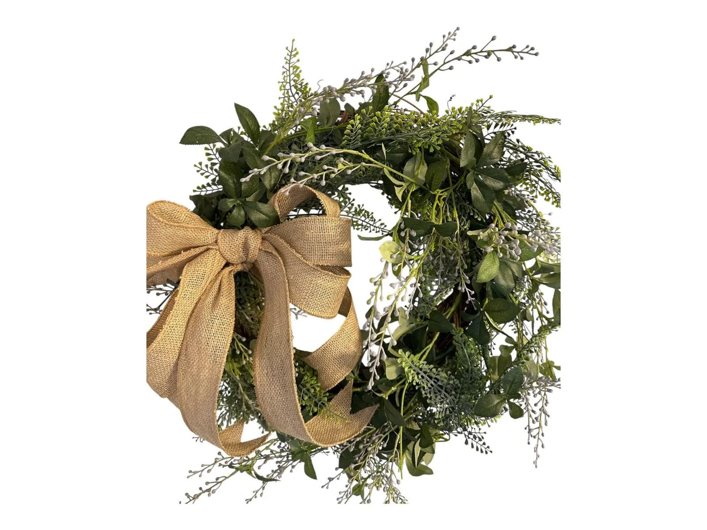 18" Grapevine Wreath- Faux Greenery- Sage & Lavender With Removable Burlap Bow, Farmhouse/Coastal