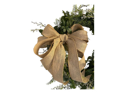 18" Grapevine Wreath- Faux Greenery- Sage & Lavender With Removable Burlap Bow, Farmhouse/Coastal