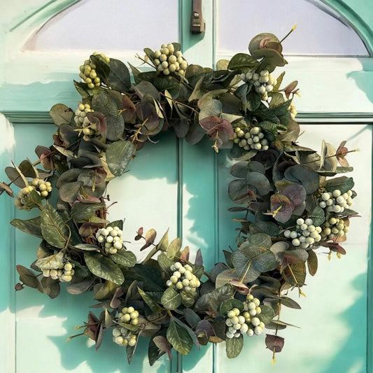 18" Eucalyptus & Berries Grapevine Wreath- All Seasons- Add a Bow for Holidays