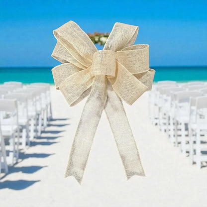 Large Off-White Burlap Bow- 12"x16"- 9 Loop, Farmhouse / Coastal/ Wedding Natural Burlap Bow
