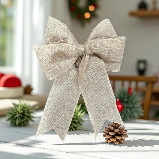 Large Burlap Natural 15" Bow, Farmhouse Bow, Coastal Bow, Easy Wire Attachment