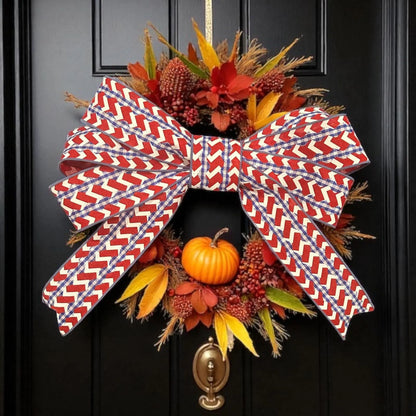 Large Patriotic 6 Loop Bow – Red, White & Blue Wired Ribbon Bow with Floral Wire Attachment