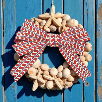 Large Patriotic 6 Loop Bow – Red, White & Blue Wired Ribbon Bow with Floral Wire Attachment