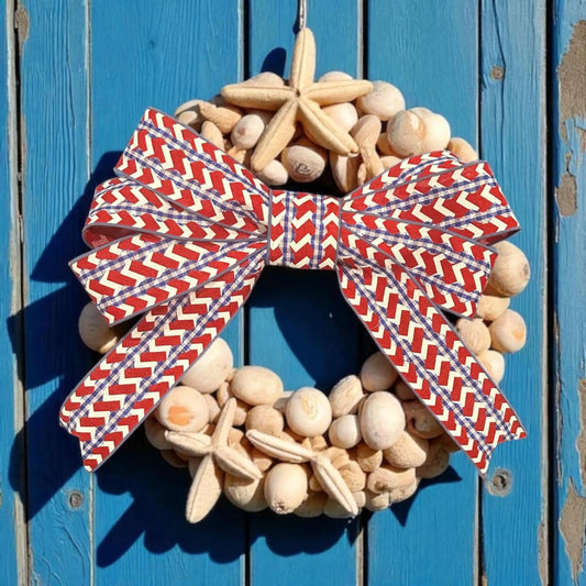Large Patriotic 6 Loop Bow – Red, White & Blue Wired Ribbon Bow with Floral Wire Attachment