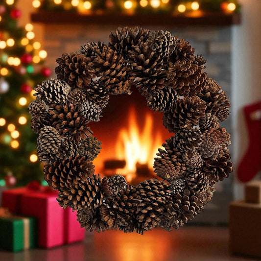 18" Pinecone Wreath | Rustic Front Door Wreath or Holiday Table Centerpiece | Natural Winter & Christmas Decor