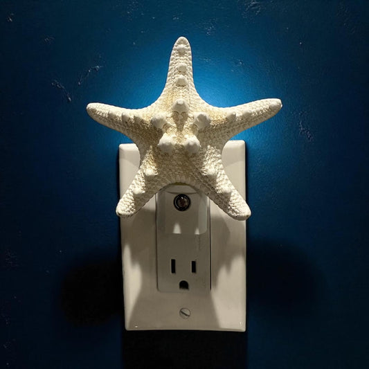 Knobby Natural Starfish Night Light – 4” Coastal Beach House Décor Gift, Nautical Bathroom or Bedroom Lighting- Automatic Dusk to Dawn-