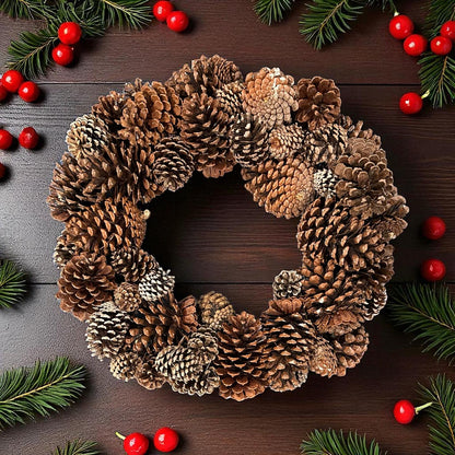 18" Pinecone Wreath | Rustic Front Door Wreath or Holiday Table Centerpiece | Natural Winter & Christmas Decor