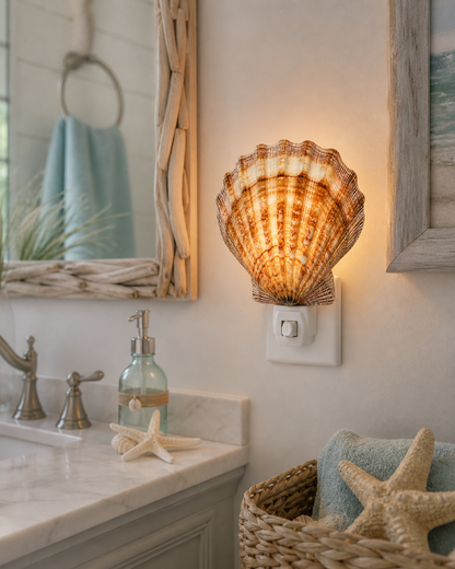 Natural Lion's Paw Shell Night Light – Handmade Coastal Beach Décor – Real Seashell Lamp with Replaceable Bulb & On/Off Switch