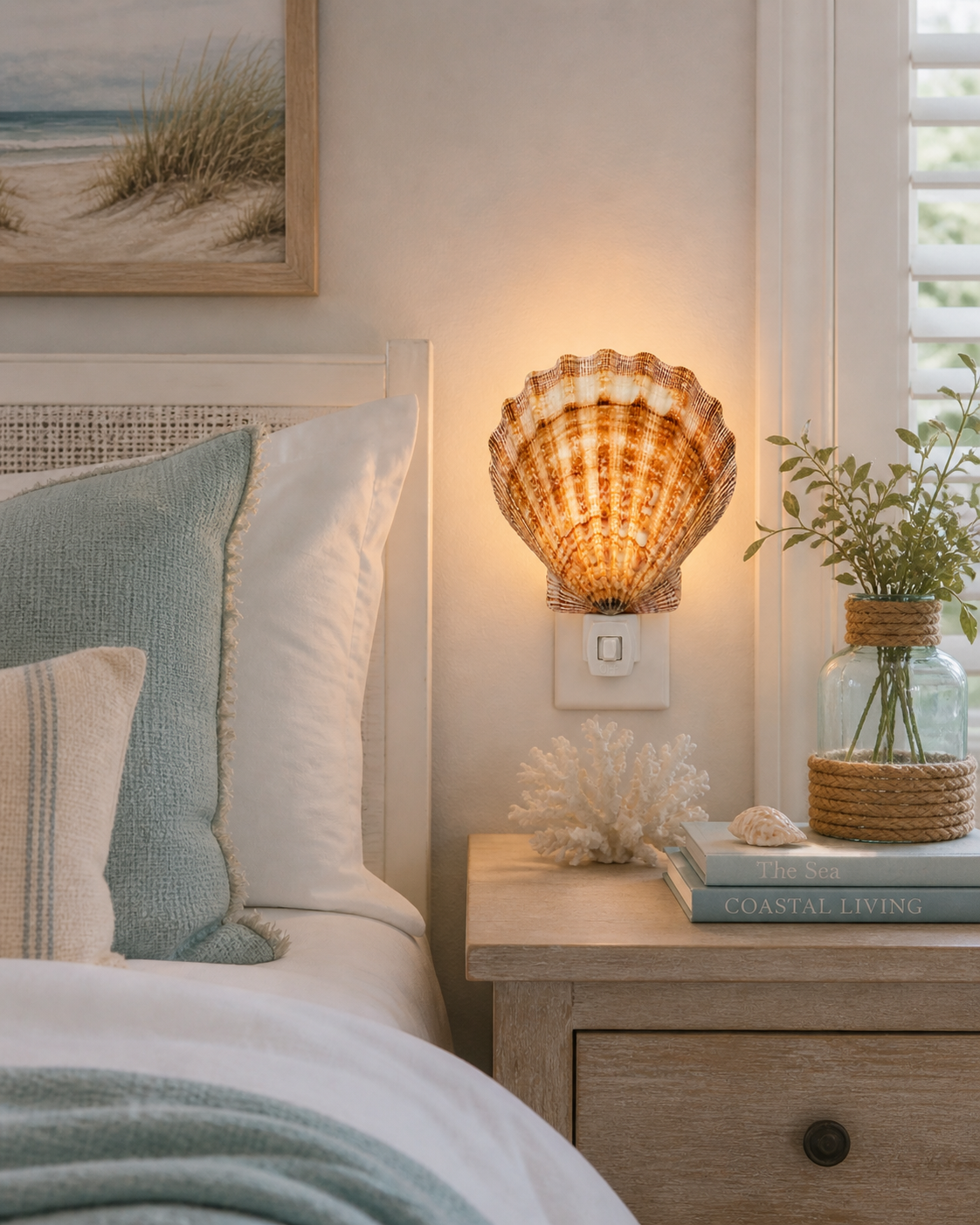 Natural Lion's Paw Shell Night Light – Handmade Coastal Beach Décor – Real Seashell Lamp with Replaceable Bulb & On/Off Switch