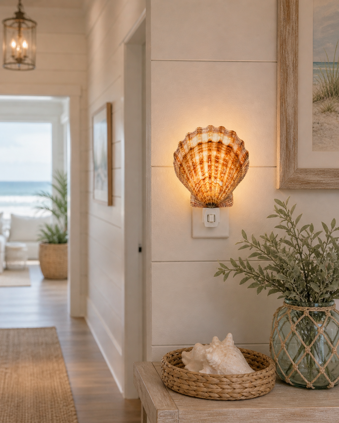 Natural Lion's Paw Shell Night Light – Handmade Coastal Beach Décor – Real Seashell Lamp with Replaceable Bulb & On/Off Switch
