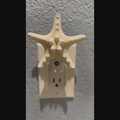 Knobby Natural Starfish Night Light – 4” Coastal Beach House Décor Gift, Nautical Bathroom or Bedroom Lighting- Automatic Dusk to Dawn-