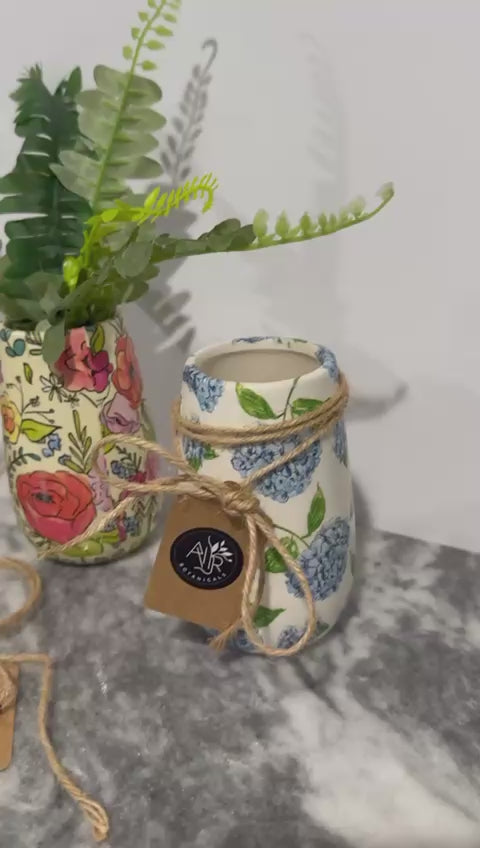 Ceramic Vase 5"- Handmade Decoupaged with Jute Cording- Choose: 3 Coastal Styles