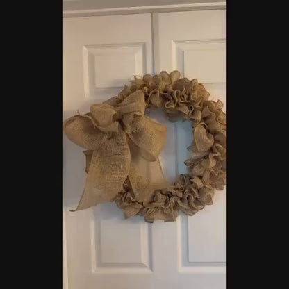 18" Natural Ruffled Burlap Wreath- With Optional Burlap Bow- 18" Wire Wreath- Every Day Wreath