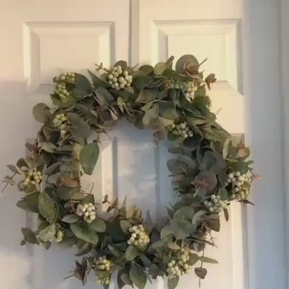 18" Eucalyptus & Berries Grapevine Wreath- All Seasons- Add a Bow for Holidays