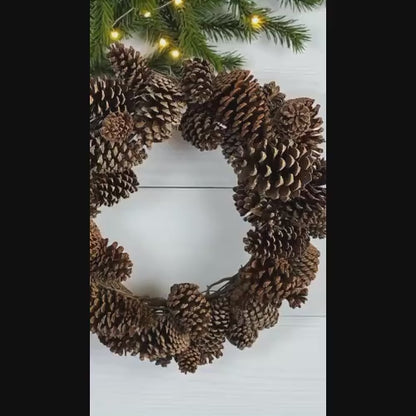 18" Pinecone Wreath | Rustic Front Door Wreath or Holiday Table Centerpiece | Natural Winter & Christmas Decor
