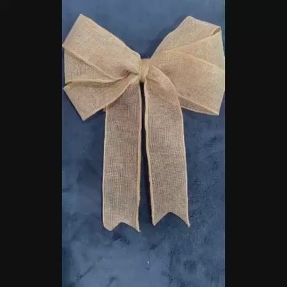 5 Set Large 10" wide x 12" long Burlap Bows with Jute Wrap & Wire Tie- Wedding