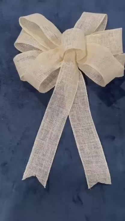 Large Wire Burlap Natural 15"x15" Bow, Farmhouse/ Coastal Bow, Wire Attachment