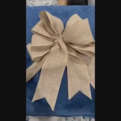 X-Large Burlap 8 Pedal Bow- 15" Farmhouse bow, Wedding Decor, Natural Burlap Bow