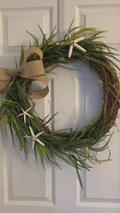 Door Sawgrass Greenery Wreath with Removable Burlap Bow