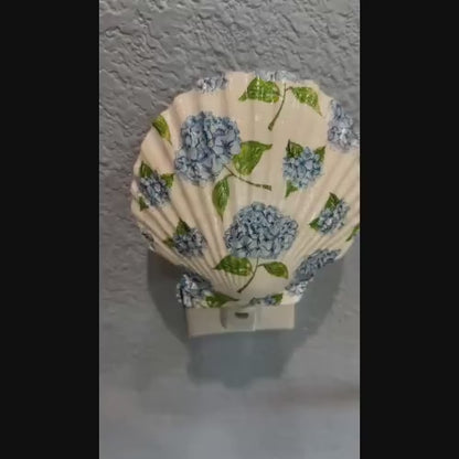 Scallop Nightlight- Blue Hydrangeas- Auto Sensor On/Off LED