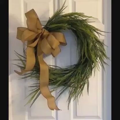 18" Grapevine & Sawgrass Greenery Wreath with Removable Bow for all Seasons – Rustic Coastal Farmhouse Door Decor – Handmade Everyday Wreath