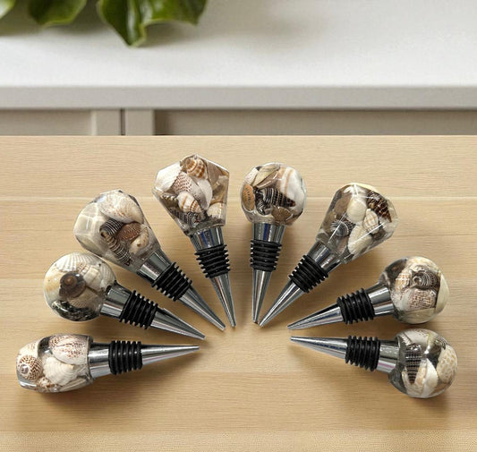 Coastal Resin Wine Bottle Stopper with Real Seashells – Beach House Host Gift, Bar Cart Décor