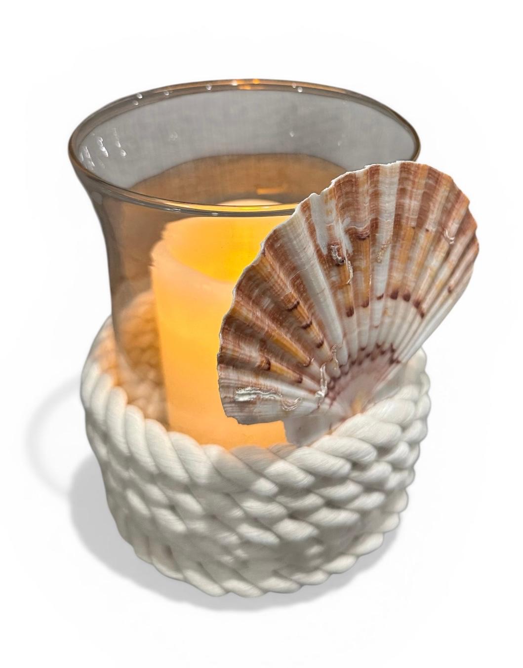Coastal Glass Candle Holder Rope Wrapped Starfish LED Beach Wedding Centerpiece
