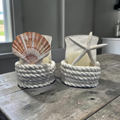 Coastal Glass Candle Holder Rope Wrapped Starfish LED Beach Wedding Centerpiece