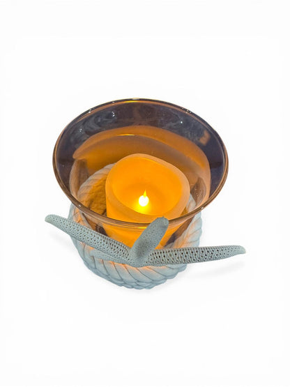 Coastal Glass Candle Holder Rope Wrapped Starfish LED Beach Wedding Centerpiece