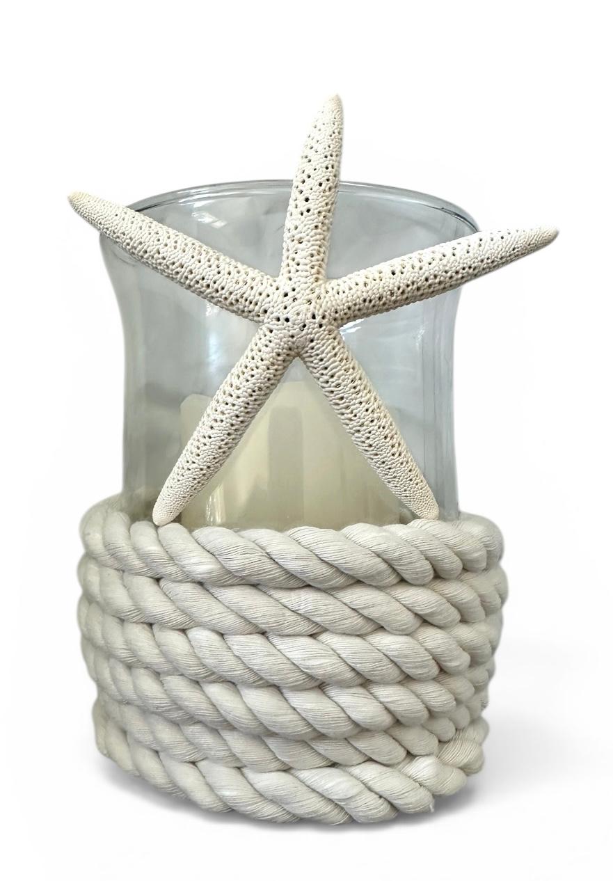 Coastal Glass Candle Holder Rope Wrapped Starfish LED Beach Wedding Centerpiece