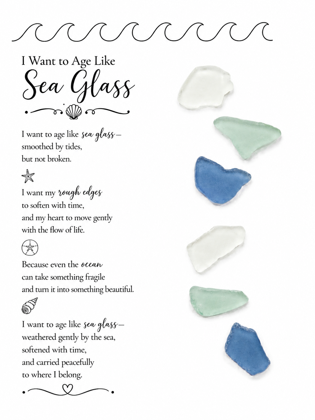 Handmade Sea Glass Shadow Box Art “I Want to Age Like Sea Glass” Coastal Decor