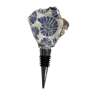 Handmade Oyster Shell Wine Bottle Stoppers – Decoupaged Coastal Designs – Silver-Gilt Edges- Unique Housewarming or Hostess Gift- 6 Styles